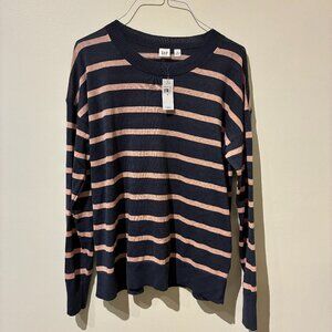 NWT Gap Navy & Pink Striped Crew-Neck Sweater - Women's S